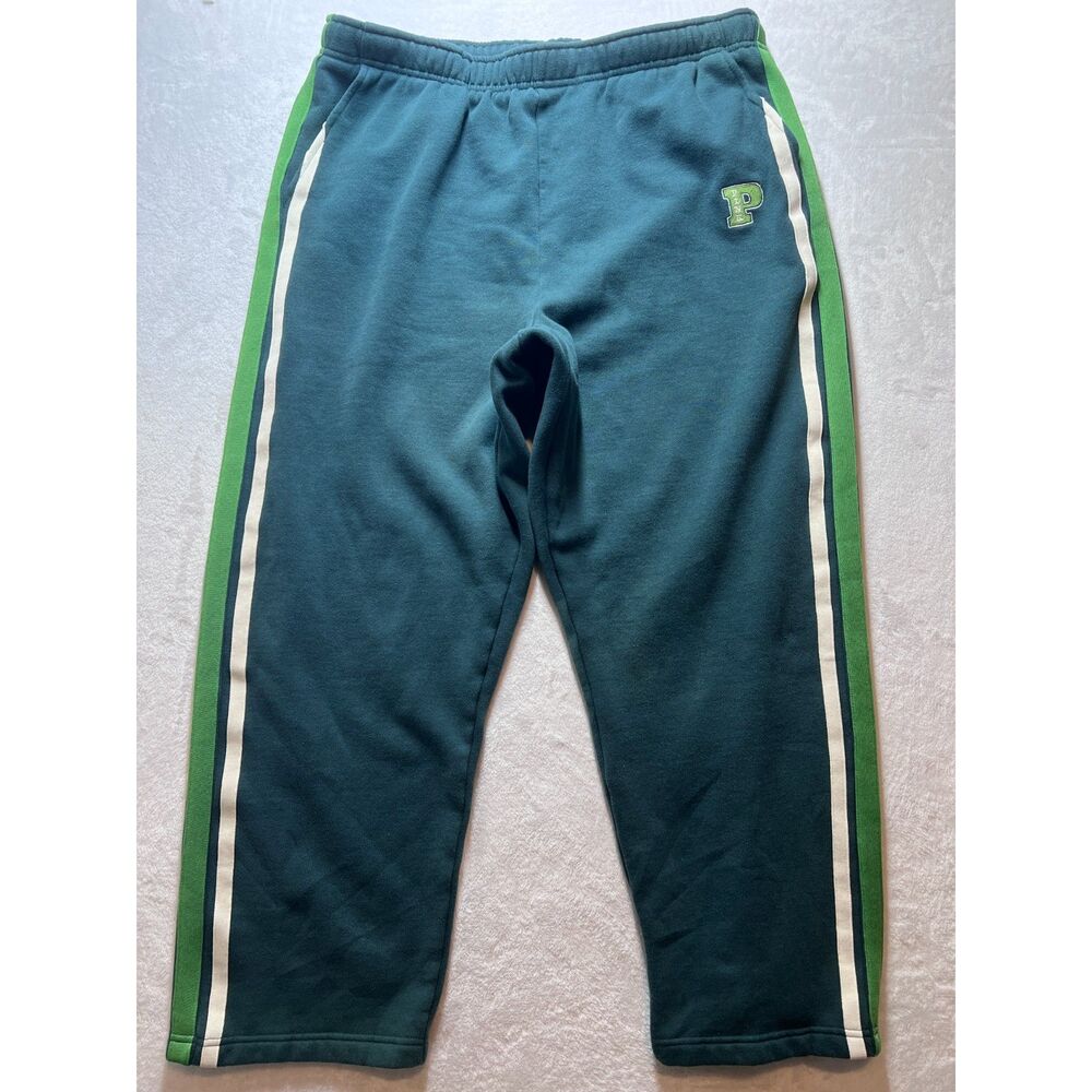 PINK By Victoria Secret Women's Green Stripe Sweatpants Straight Leg Fleece XXL